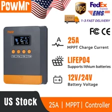 25AMP MPPT Solar Charge Controller 12V/24V LCD Regulator Auto Lithium battery