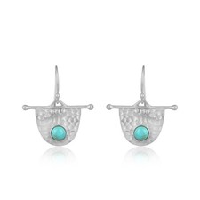Natural Arizona Turquoise Hammered Texture Earrings 925 Silver For Girls