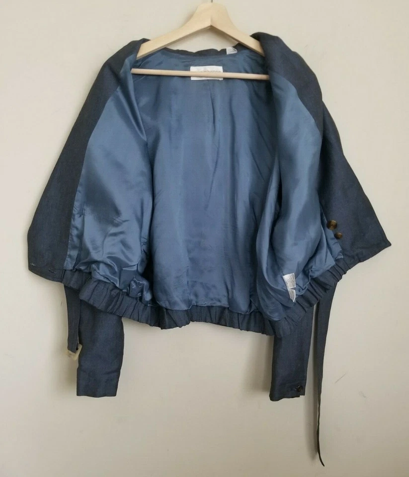 Chaqueta Colección Liz Claiborne Azul Pizarra Cuello Botones Cinturón Forrado Talla 14 Foto 3 de 4