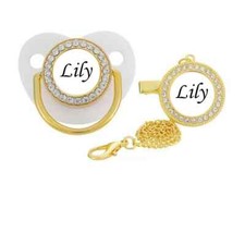 Custom pacifier and clip, Name dummy For 0-6 Months, With Chain