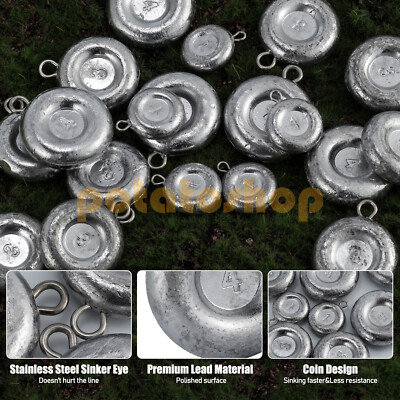 5/10pcs Coin Sinker Fishing Weights Lead 1-4oz Catfish Surf