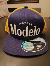 New Modelo Especial Cerveza Logo Snapback Hat Blue Trucker Mesh