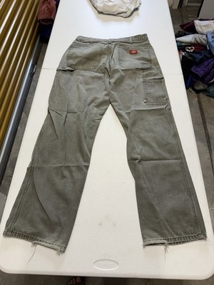 Dickies Carpenter Pants Mens Size 32x32 Olive Green Duck Canvas Distressed