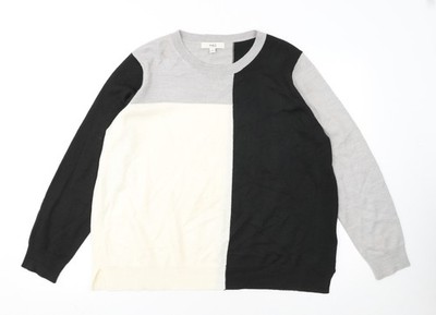 Marks and Spencer Damen Schwarz Grau Colour Block Baumwolle Pullover Größe 16