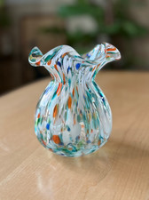 Murano Style Art Glass Vase Multi-Color Ruffle-Top Confetti, 4.5"