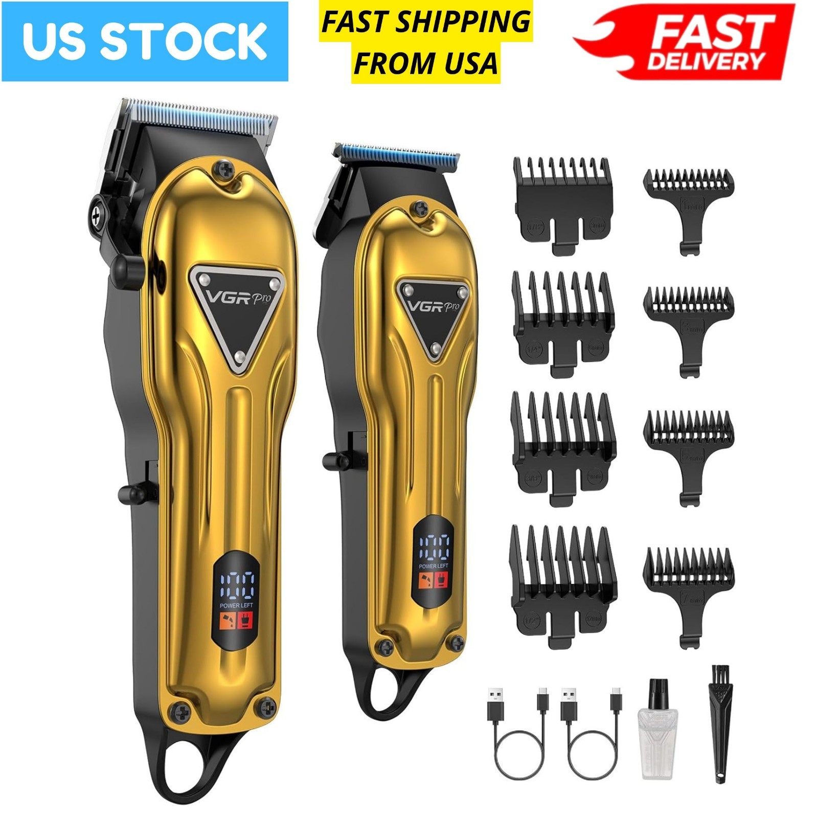 Cordless Hair Clippers & Trimmer Set for Barber Home Hair Cutting, Men Grooming