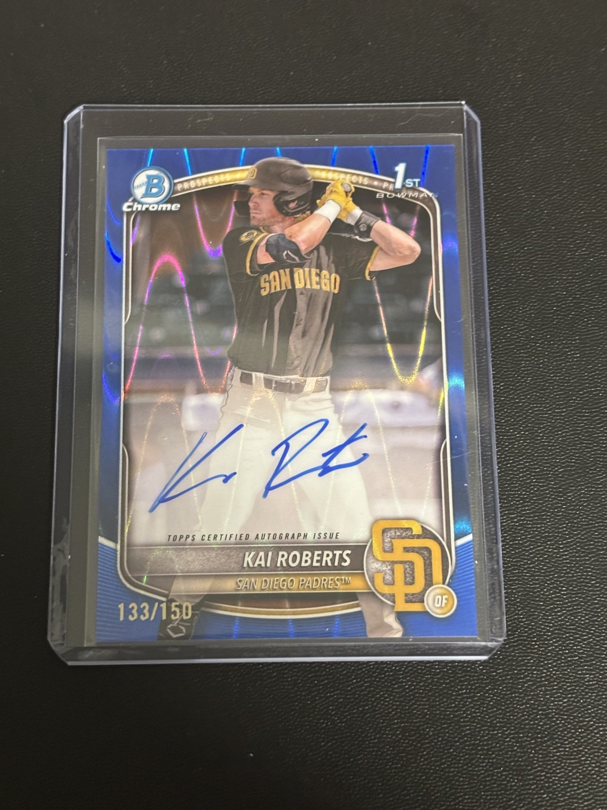 2025 Bowman Chrome Kai Roberts Bowman 1st Auto /150 Blue Raywave Padres