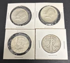 Kennedy & Walking Liberty Half Dollars Lot Of 4 90% Constitutional Silver Coins