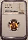 1942 P  1C LINCOLN WHEAT BACK CENT  NGC MS66 RD