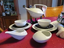 Friesland Teeservice Teekanne + Ständer für 2 Personen weiß schwarz 10 tlg.  rar