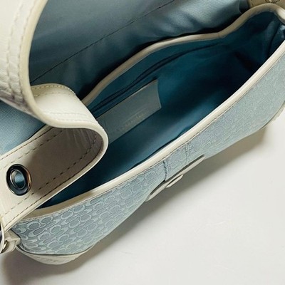 COACH Soho Signature Canvas Leather Sky Blue White Small Shoulder
