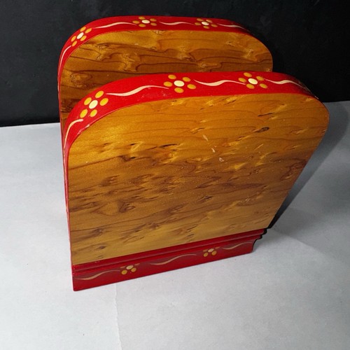 Handmade Tola Pine Oregon Wooden Napkin Holder Folk Art Painted Red Cabin Decor - Picture 1 of 11