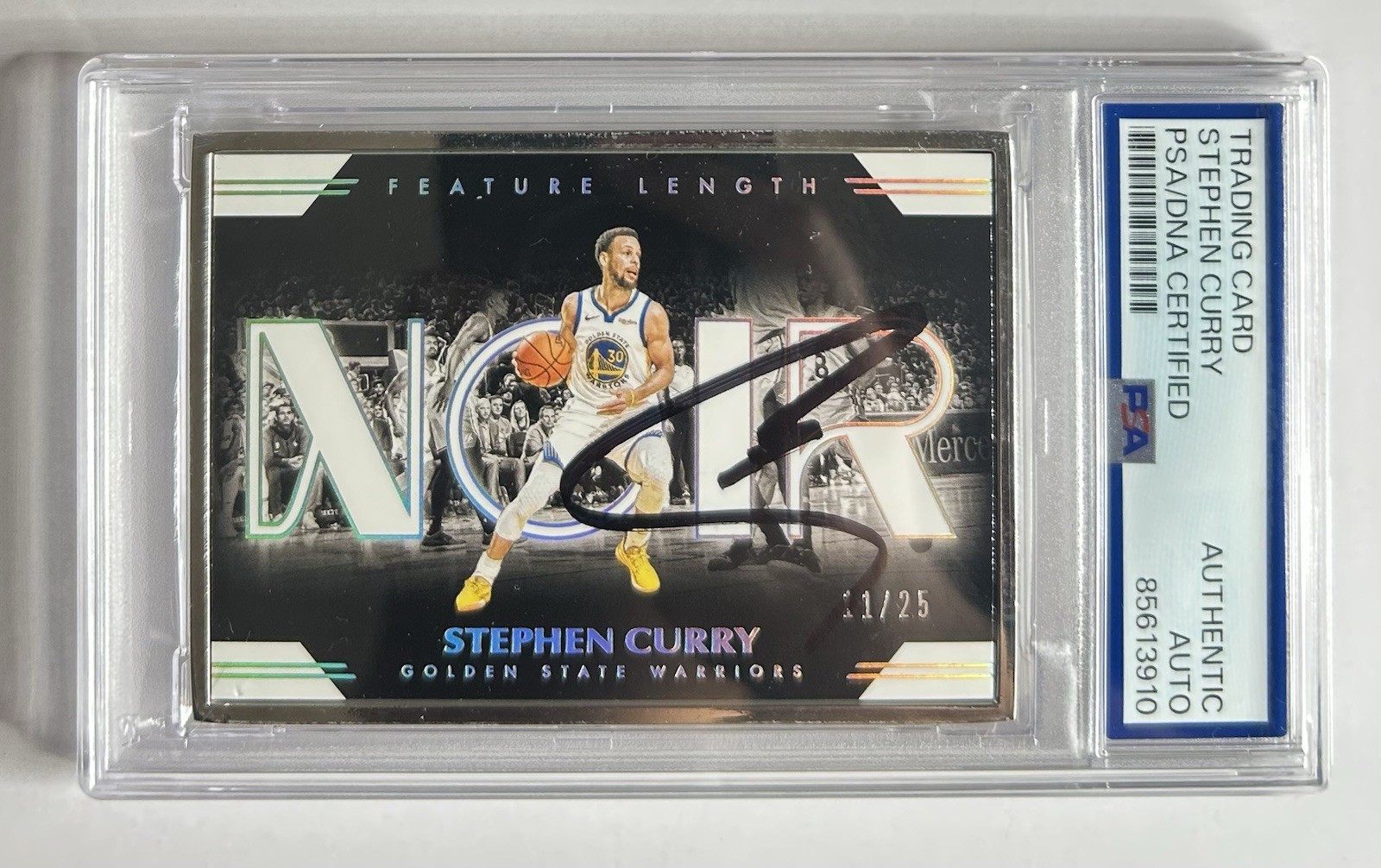 Stephen Curry Signed 2019-20 Panini Noir Feature Length /25 Metal Auto PSA/DNA