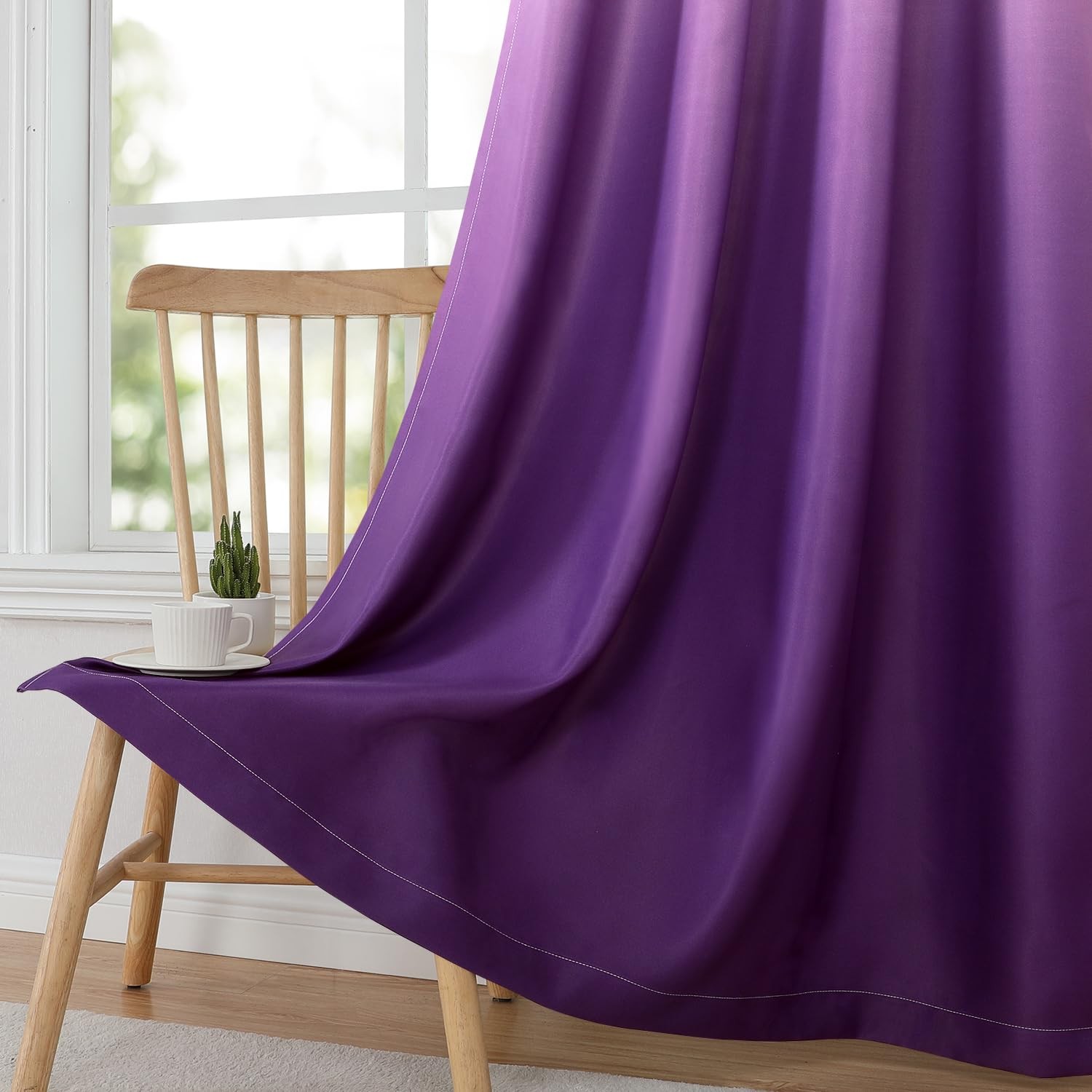 HOMEIDEAS Purple Ombre Blackout Curtains 52"x96" Gradient Room Darkening Drapes