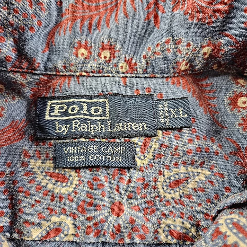Polo Ralph Lauren Camp Paisley Vintage Bandana Botón Manga Corta Para Hombre Talla XL Foto 4 de 4