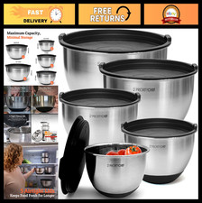 Premium Mixing Bowls Set with Airtight Lids, Stainless Steel, Non-Slip Base, 5 N