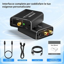 Convertitore ottico RCA ,192kHz Adattatore Audio Toslink + cavo ottico + manuale