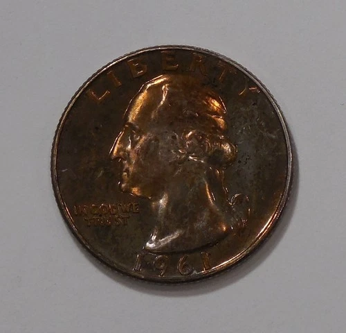 1961 PROOF WASHINGTON Quarter - 90% SILVER * Set Toning 2-Sides