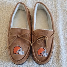 Cleveland Browns Leather Sherpa Lined Slippers FOCO Men's 9-10 M. Licensed NFL