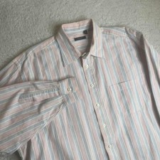 Vintage Burberry London men's pink blue stripe button down shirt USA made 90s xl