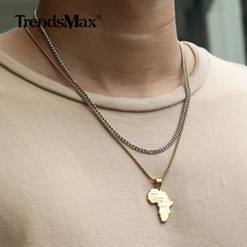 Gold Plated Africa Map Pendant Necklace, 2 Stainless Steel Curb Chains  1 Charm