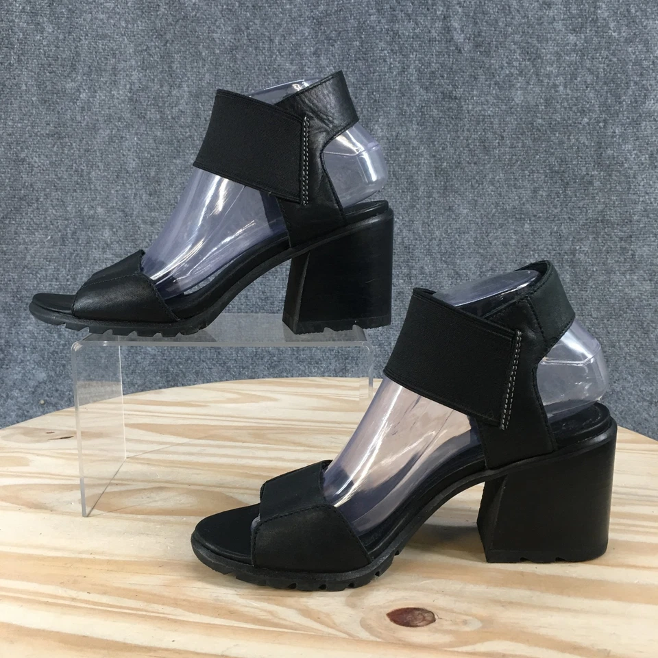 Sandalias Sorel para mujer 8 Nadia correa al tobillo negras punta abierta tacones bloque NL3237-010 Foto 2 de 4