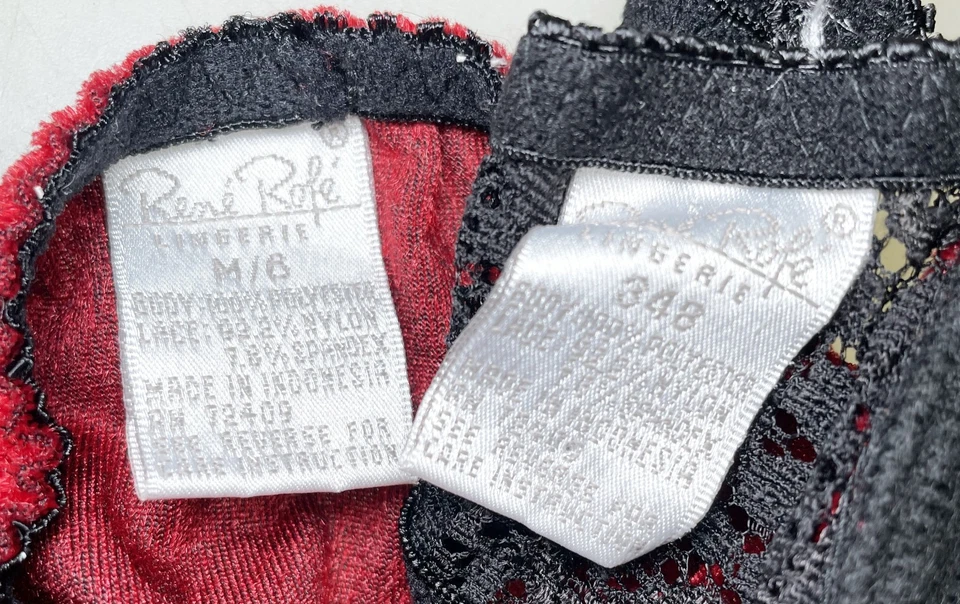 Sujetador Rene Rofe Rojo Terciopelo Negro Encaje 34B + M (6) Panty Pierna Alta De Colección Años 90 Foto 4 de 4