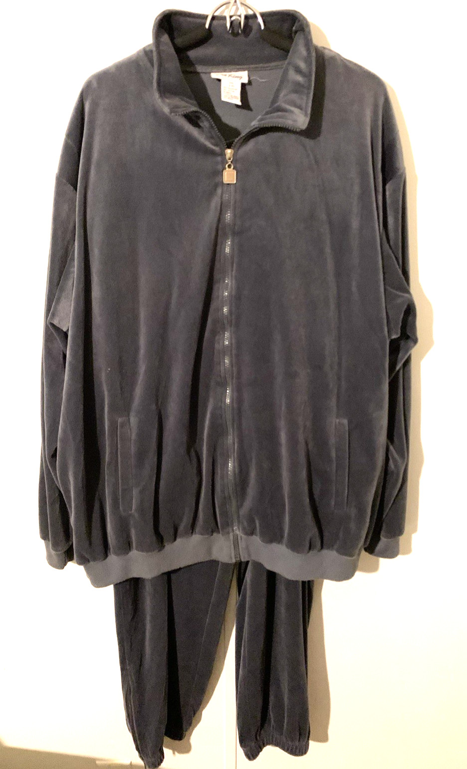 De Colección Y2K Pro King Hombres Terciopelo Chándal Chaqueta/Pantalones 2XL Gris Ropa de Calle