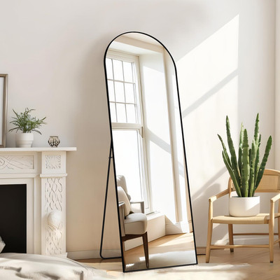 Elegant 59'' Arched Full Length Floor Mirror with Stand - Black