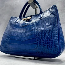 Longchamp Roseau Blue Embossed Leather Tote Bag Rare Color A4 Size Top Handle