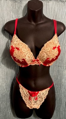 Y2K Victoria's Secret VERY SEXY Red Crystal & Lace BOMBSHELL Set 36D Med.  