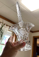 Vintage Duncan  Miller Etched Glass Bridal Basket, Manganese Glow under 365nm