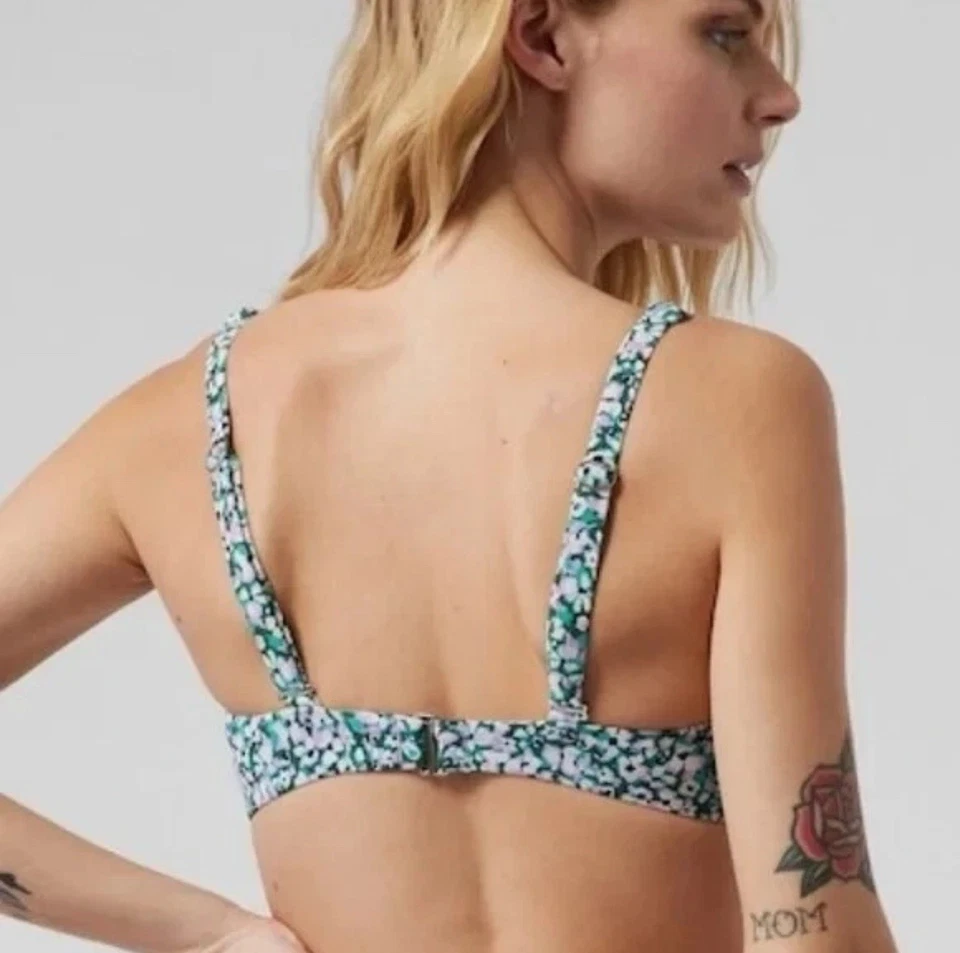 Athleta Purple Green Camo Floral Gables Square Neck Bra Cup Bikini Top 36B/C - Image 3 of 4