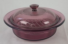 Vintage Vision Corning 1-Quart Cranberry Glass Casserole Dish With Lid