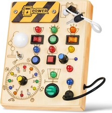 Montessori Busy Board Toys: Wooden Sensory Toy for Toddler with LED Light Up...