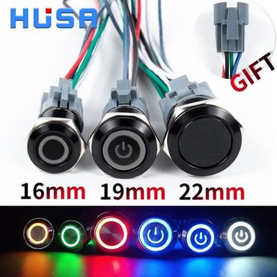 Wasserdicht Metall Drucktaster Schalter LED Ring Momentan Verriegelung 16-22mm 5-220V