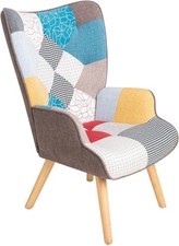 Poltroncina Relax Patchwork Quebec Poltrona Imbottita con Schienale Alto Gambe
