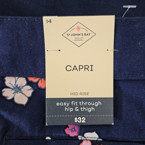 Nuevo con etiquetas Pantalones St Johns Bay Mujer Talla 14 Capris Recortados Azul Marino Floral Tiro Medio Nuevos - Imagen 4 de 13