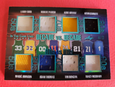 KOBE BRYANT LARRY BIRD MAGIC JOHNSON TIM DUNCAN MCGRADY 8 JERSEY CARD #d4/7 LEAF