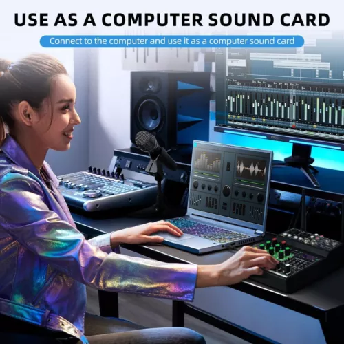 4-Kanal Audio Mixer Stereo Build Wireless Bluetooth Mikrofon Studio Sound Mixer - Bild 9 von 17