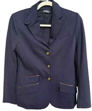 245 Lauren Ralph Lauren Three Button Ponte Womens Blazer , Navy , 10P