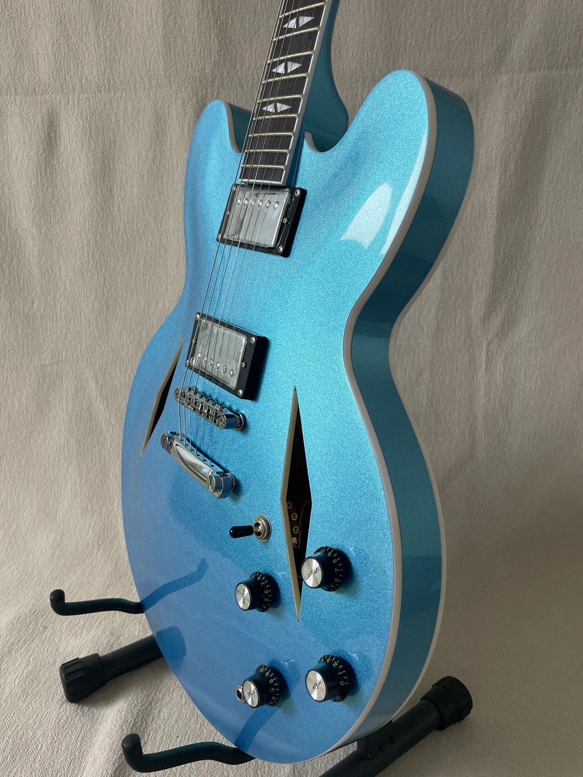 Custom Blue Semi-Hollow Metal Electric Guitar - High Quality Factory Direct