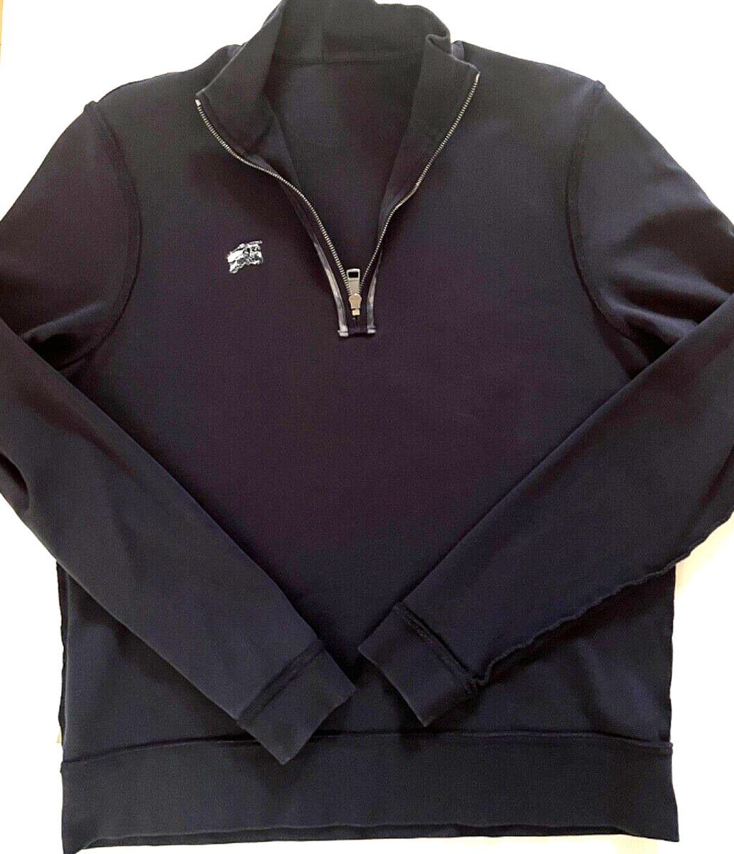 Burberry Brit Dark Blue Knit Sweater Quarter Zip Mock Neck Long