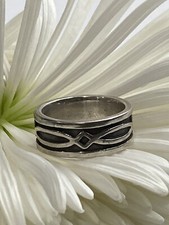Vintage Sterling Solid 925 Silver 8mm Wide Band Infinity Ring Size 6