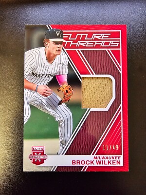 2023 Elite Extra Edition Brock Wilken Future Threads RED Parallel 11/49 #FT-bw