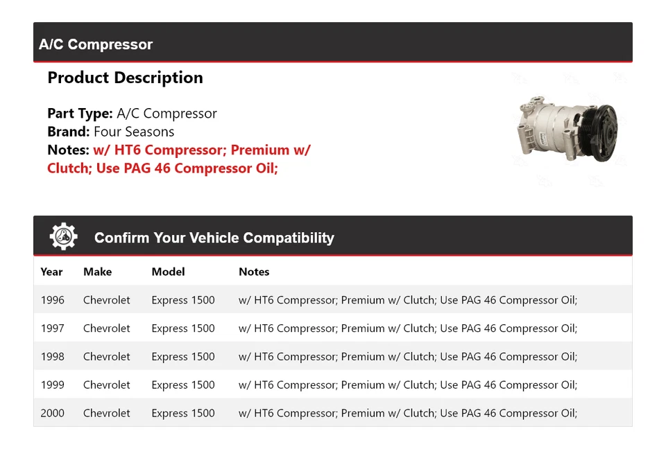 Para 1996-2000 Chevrolet Express 1500 A/C Compressor 4 Estações 1997 1998 1999 - Imagem 2 de 4