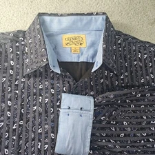 Cremieux Premium Men's Large Black White Flip Cuff Paisley Pattern Cotton