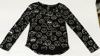 SO Perfectly Cutest Tee Top Girl's Sz 7/8 Emojis Black/Silver Long Sleeve #955