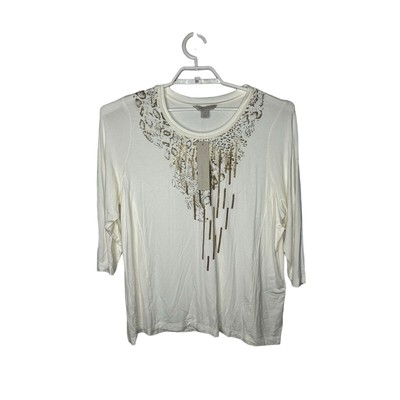 Laura Ashley sz 1X madison avenue pearl gold sequins new blouse 