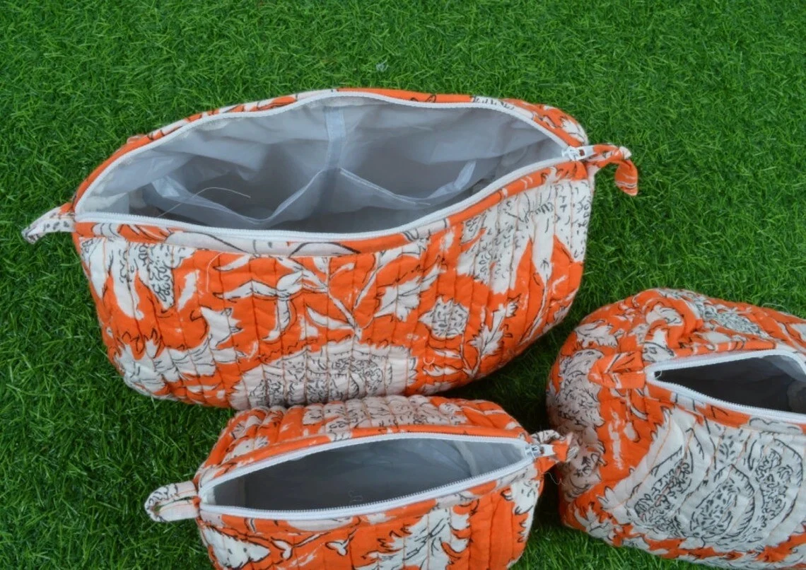 Women Orange Travel Cosmetic Makeup Bag Toiletry Hanging Storage Case Pouch